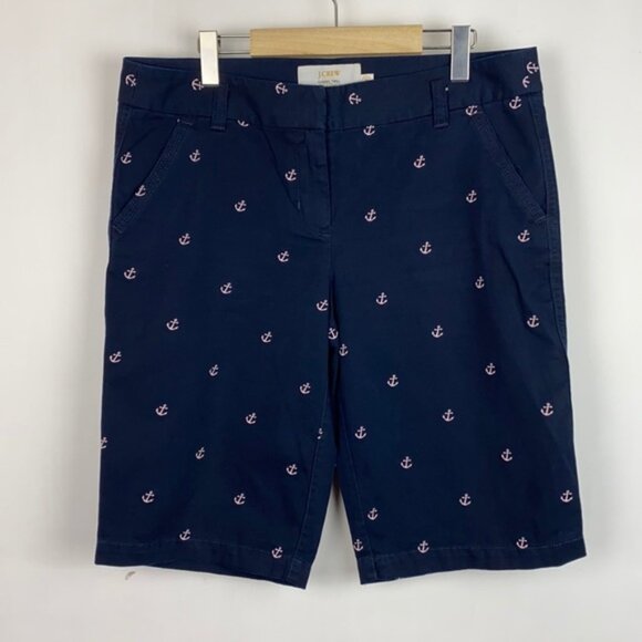 NWT J.Crew 10 Bermuda Chino Shorts Navy Pink Anchors - Picture 1 of 13